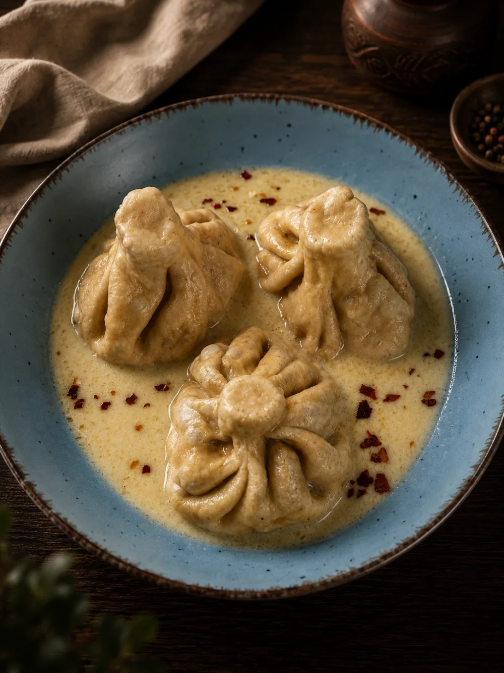 Khinkali in Knoblauchsauce